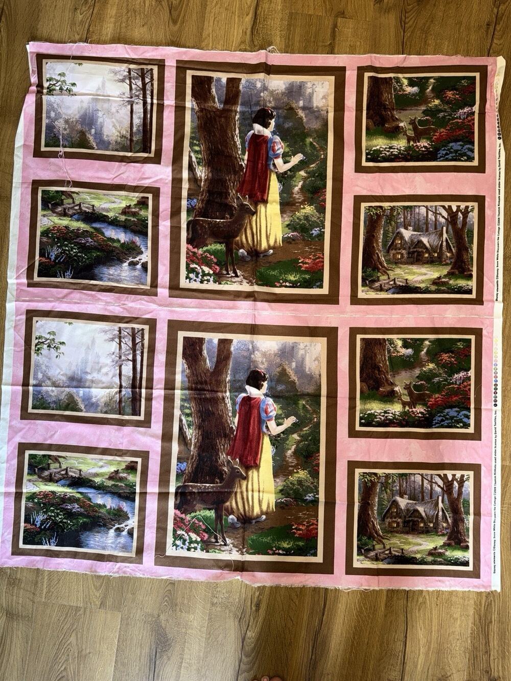2009 Thomas Kinkade Snow White Discovers the Cottage"Cotton Fabric 46x43”